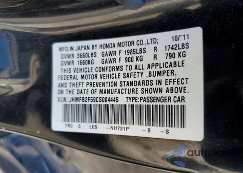 2012 Honda Civic Lx z USA, uszkodzony, nr VIN JHMFB2F59CS004445